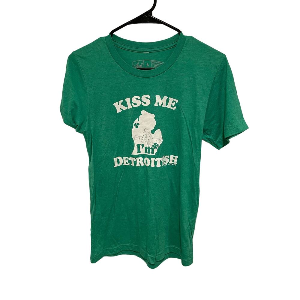 Ink Detroit Kiss Me I'm Detroitish Green Shirt Small St Patricks Day Tee Graphic